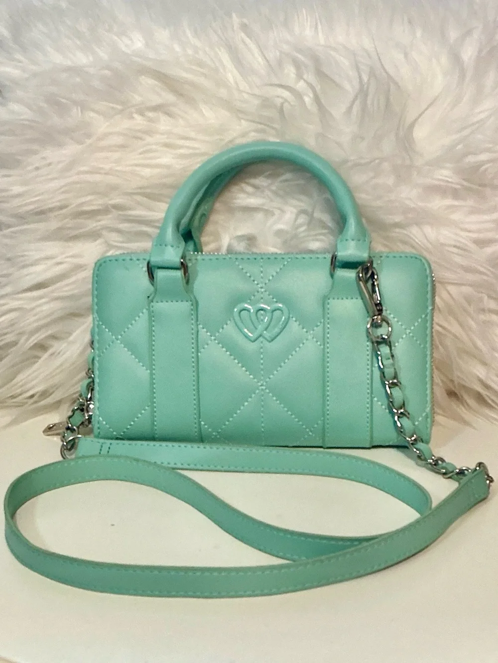 Betsey Johnson NWT XOLAYLA Mint Quilted Leather Top-Handle Mini Crossbody Bag